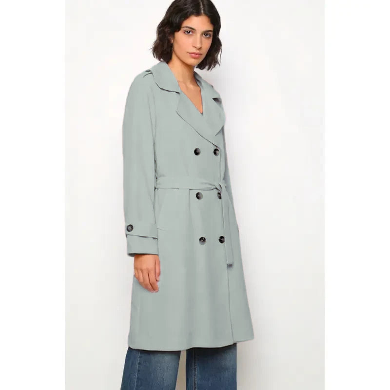 Trench coat, lined, lapel, double-breasted, with belt, front pockets, comfortable women's wear, elegant and versatile, suitable for any occasion, formal or casual, especially suitable for autumn, winter and spring.