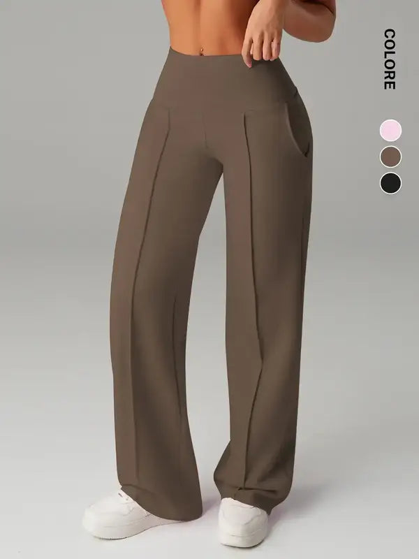Women's High Waisted Side Pocket Joggers, Casual Sporty Yoga Pants, Loose Fit Elastic Waist, All Seasons Long Regular Leggings