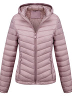Women's Lightweight Puffer Jacket, Casual Fall & Winter Hooded Coat with Pockets, Warm Daily Commute Outerwear