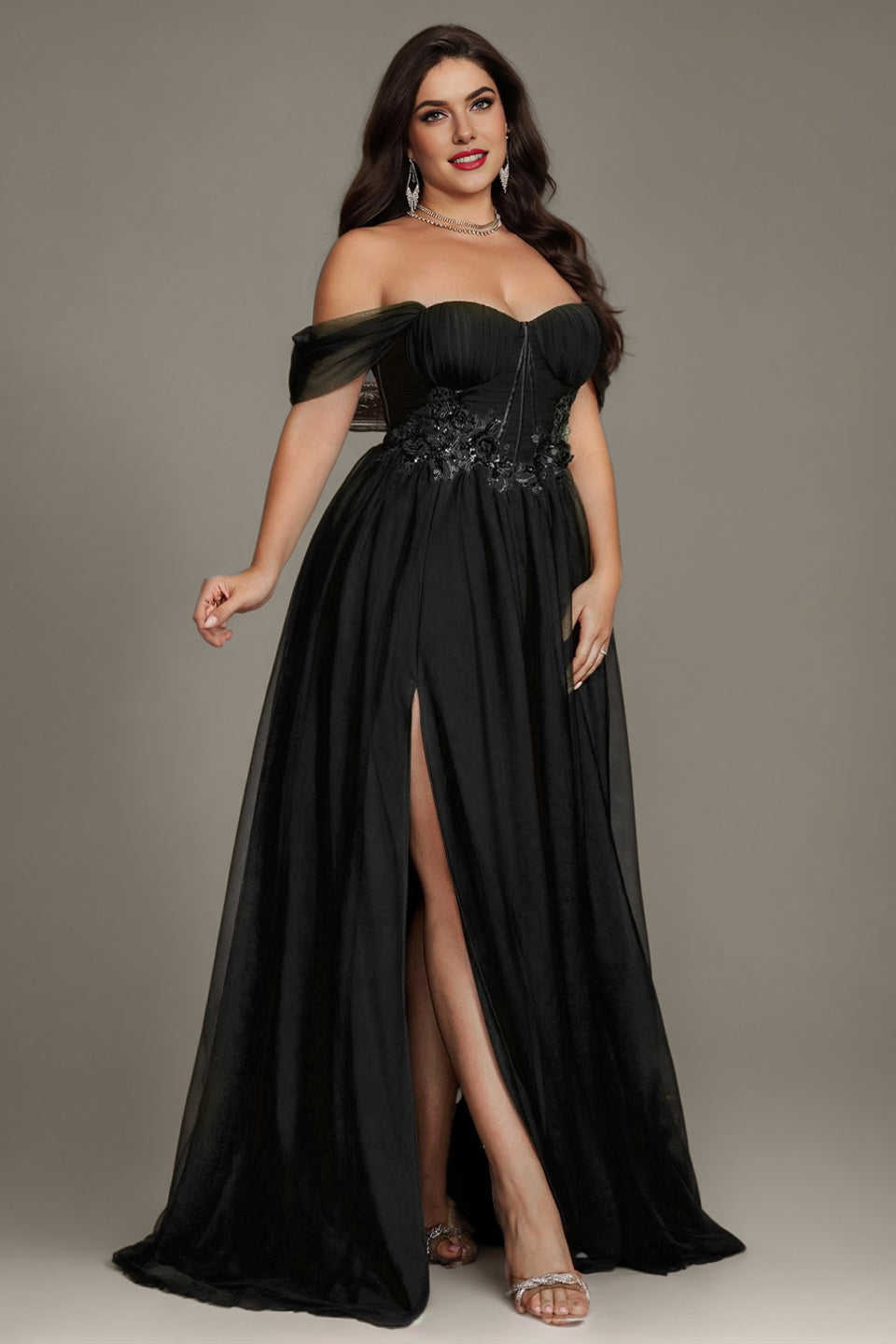 Curveins Plus Size Off-Shoulder Strapless Sleeveless Cinched-Waist Maxi Dress