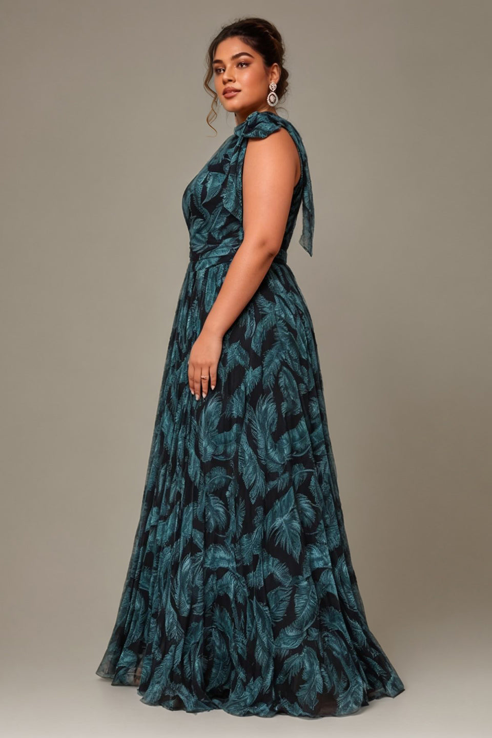 Curveins Plus Size One Shoulder Striped Cinched Waist Elegant Flowing Maxi Dress