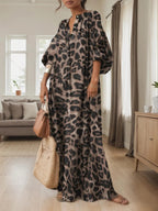 Women's Casual Boho All-Over Leopard Print Dress, Street Long Dress for Vacation Wear, Ladies Clothes for Daily Wear