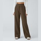 High Waisted Side Pocket Straight Leg Mop Corduroy Casual Pants