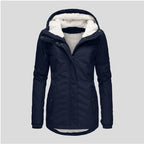 Winter Thickened Cotton Parka with Fleece Lining Hooded Warm Coat Mid-Length Women's Fitted Long Sleeve Outerwear Black Imitation Fur Tops for Casual Basic Minimalist Womenswear Elegance Style - Jackets
