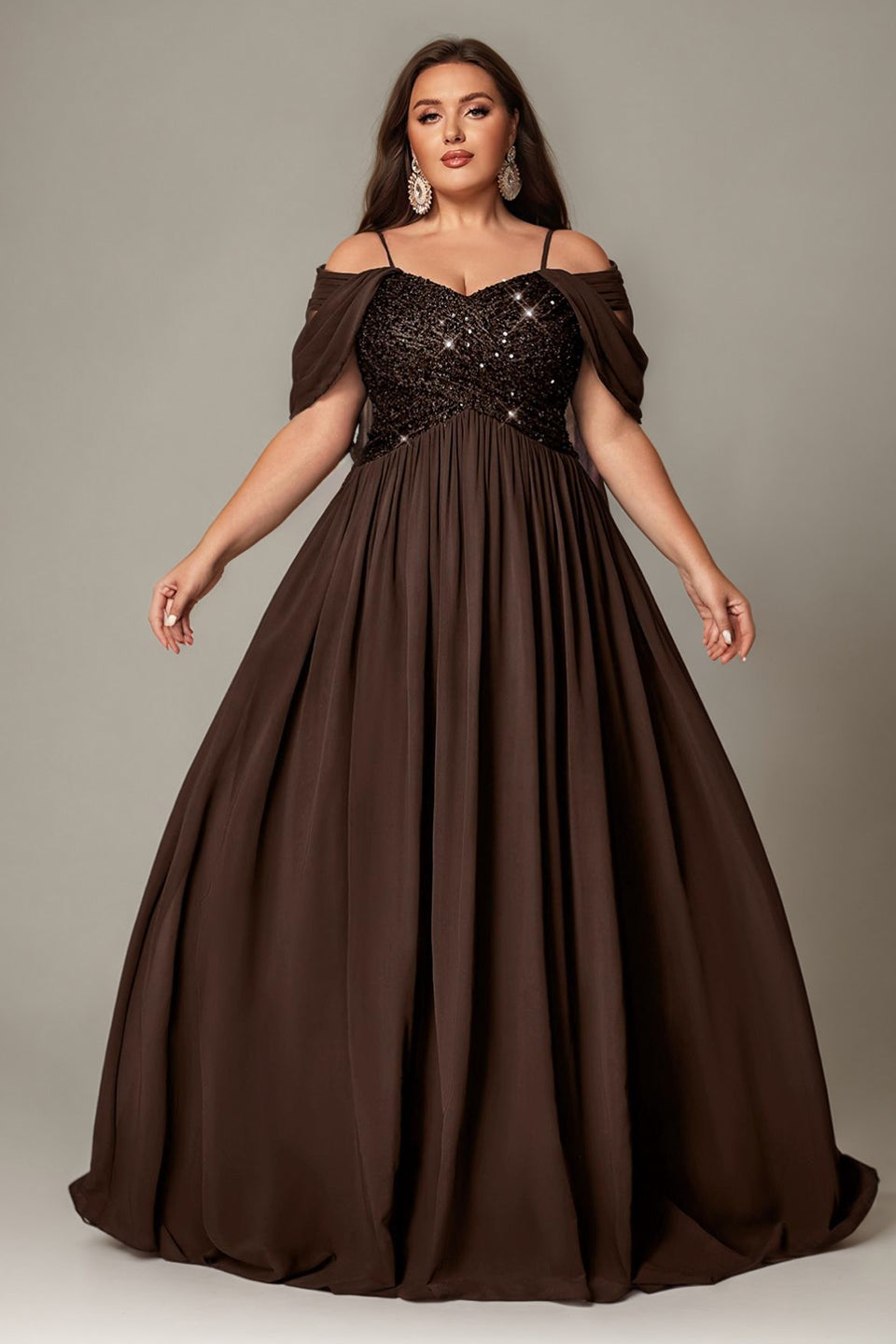 Curveins Plus Size Off-Shoulder Short Sleeve A-Line Maxi Dress