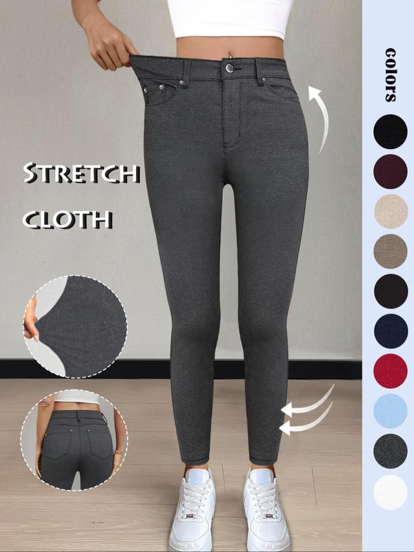 Women's Plain Pocket Button Leggings, Casual Comfy Skinny Pants for Yoga Gym Workout, Ladies Bottoms for Fall & Winter,T-Chic