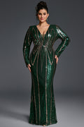Curveins Plus Size V-Neck Long Sleeve Spider Web Sequin Bodycon Maxi Dress
