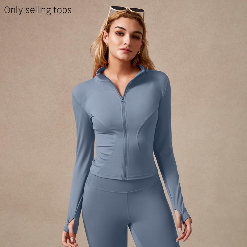 Women's Full Zip Long Sleeved Sports Jacket Slim Fit Quick Dry Stretch Fabric with Thumb Holes for Running Yoga Gym Workout Outfits Activewear