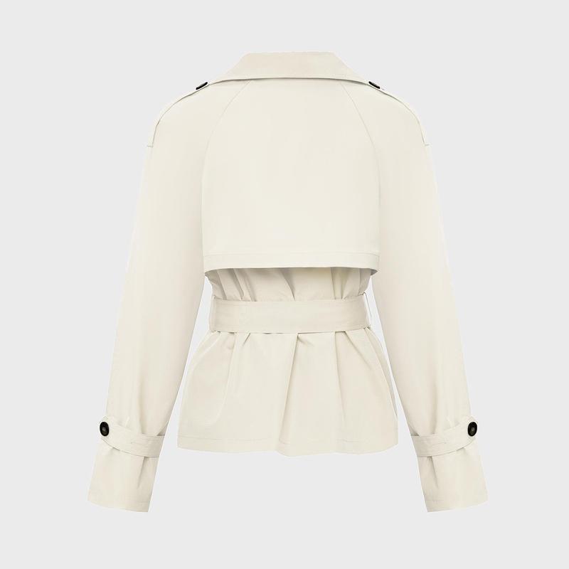 Women's Commuter Notch Lapel Double Breasted Detachable Belt Trench Coat, Fall & Winter Plain Wrap Tie Waist Outerwear Jacket, Elegant Trench Coat