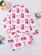 Women's Dr Pepper Pajama Set, Long Sleeve Soda Print Sleepwear, Cozy Soft Fabric Loungewear Gift for Fall and Winter