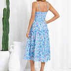 Women's Casual Bohemian Floral Maxi Sundress - Summer Spaghetti Strap Smocked Tiered Beach Dress with Pockets, Plus Size, Boho Clothes for Women