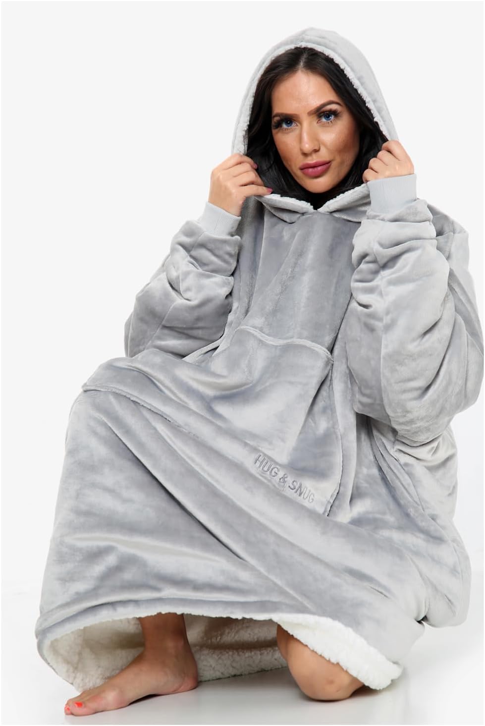 Oversized Hoodie Blanket Men Women, Ultra Soft Sherpa Fleece Warm Cosy Wearable Throw Sweatshirt Snuggle Oodies for Adults Teens with Big Pocket
