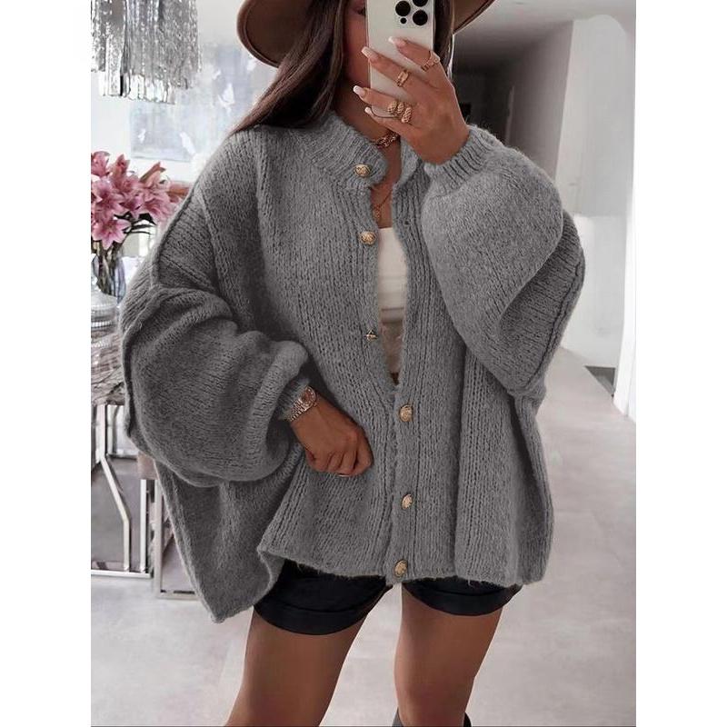 Women's Solid Color Button Cable Knit Cardigan Long Sleeve Open Front Outerwear for Fall and Winter Daily Wear