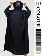 Women's Solid   Hooded   Dress, Casual Long Sleeve Dress for Fall & Winter, Women's Islamic Clothing for Daily Wear, Modesty Muslim Clothing