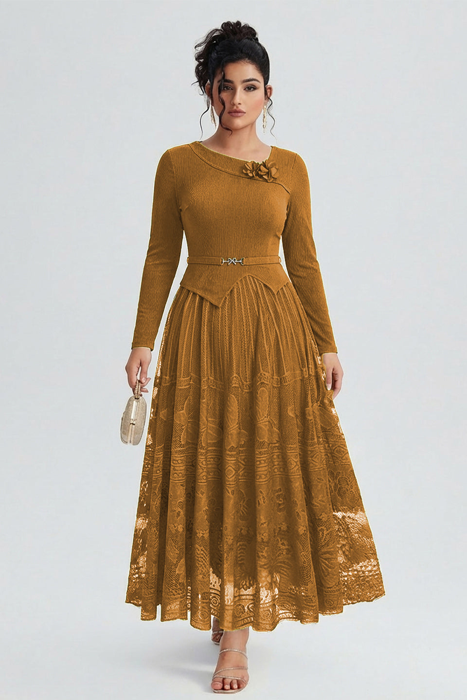 Curveins Plus Size Flowing Solid and Printed Panel Pleated Maxi Dress