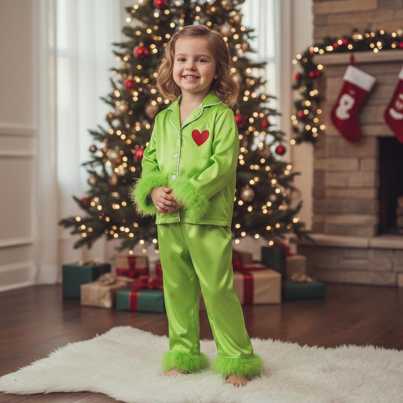 Mommy and Me Pajamas Christmas Family Matching Sleepwear Long Sleeve Lapel V Neck Button Down Tops and Elastic Waist Pants Loungewear