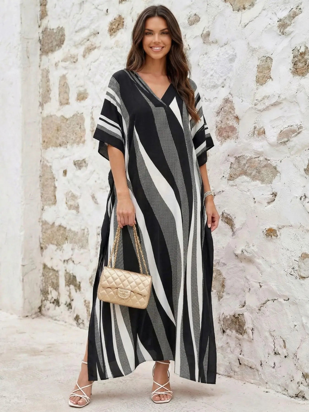 Women's Leopard Print Kaftan Robe – Loose-Fitting Beach Print Dress