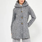 Women's autumn/winter hooded button-up coat, stylish and versatile, suitable for various occasions.