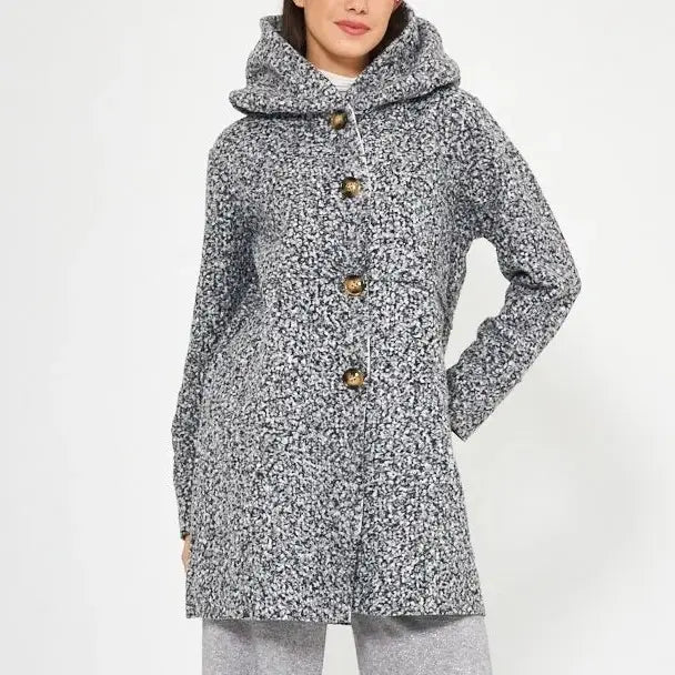 Women's autumn/winter hooded button-up coat, stylish and versatile, suitable for various occasions.