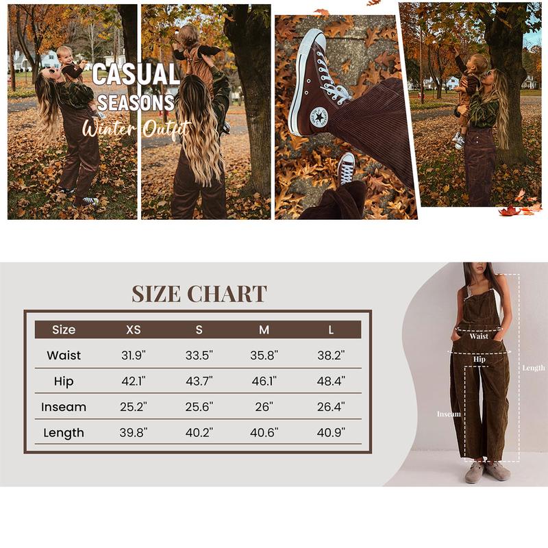 Corduroy Overalls for Women Barrel Wide Leg Bib Corduroy Pants Women Adjustable Romper Jumpsuit with Pockets