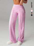 Women's High Waisted Side Pocket Joggers, Casual Sporty Yoga Pants, Loose Fit Elastic Waist, All Seasons Long Regular Leggings