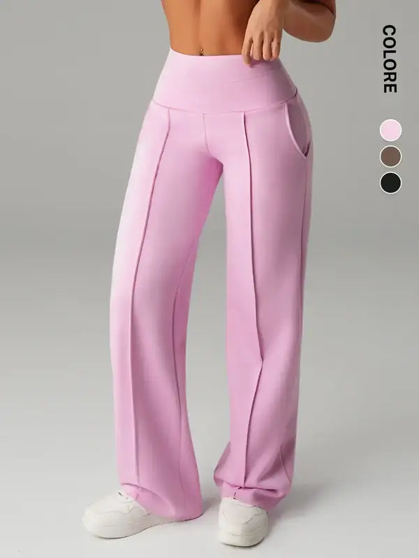 Women's High Waisted Side Pocket Joggers, Casual Sporty Yoga Pants, Loose Fit Elastic Waist, All Seasons Long Regular Leggings
