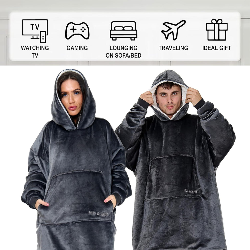 Oversized Hoodie Blanket Men Women, Ultra Soft Sherpa Fleece Warm Cosy Wearable Throw Sweatshirt Snuggle Oodies for Adults Teens with Big Pocket