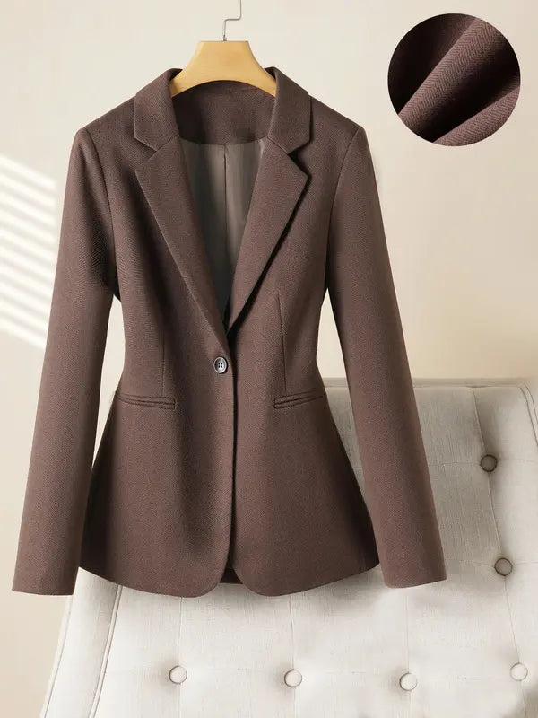 Women's Elegant One-Button Blazer Jacket, Slim-Fitting Long Sleeve Coat for Office Wear, Fall & Winter Fashion Outerwear