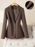 Women's Elegant One-Button Blazer Jacket, Slim-Fitting Long Sleeve Coat for Office Wear, Fall & Winter Fashion Outerwear