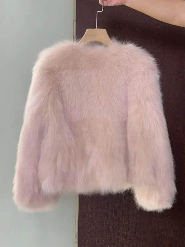 Women's Faux Fox Fur Coat Short Section Autumn Winter New Style Korean Version Commuting Real Fur Patchwork Outerwear