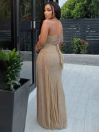 Women's crochet knit maxi dress with fringe, sexy cutout, open back, bohemian style; perfect for beach parties, summer vacations, and resort wear.