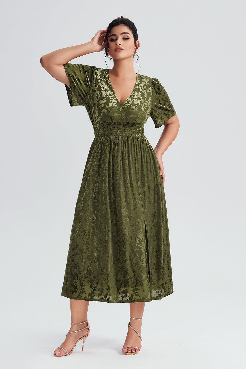 Curveins Plus Size Mauve Velvet Floral Maxi Dress
