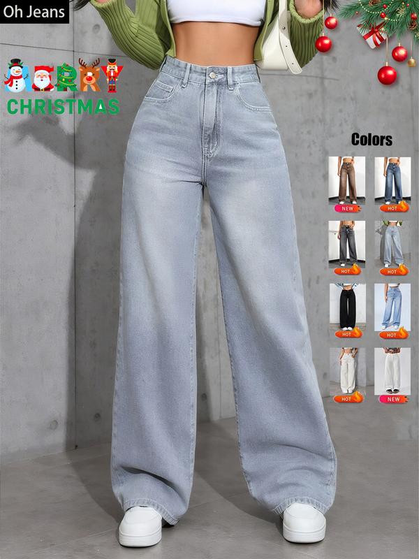 Women's Elastic Waist Pocket Button Denim Jeans, Casual Fashion Comfortable Pants for All Seasons, Perfect for Any Leisure Occasion, Denim Clothing
