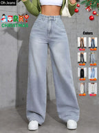 Women's Elastic Waist Pocket Button Denim Jeans, Casual Fashion Comfortable Pants for All Seasons, Perfect for Any Leisure Occasion, Denim Clothing