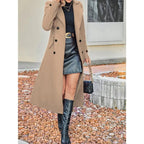 Women Winter Wool Blend Mid-Long Coat Notch Double-Breasted Lapel Jacket Outwear, Women's Solid Double Button Lapel Woolen Coat, Elegant Long Sleeve Long Coat for Women Outerwear Grey