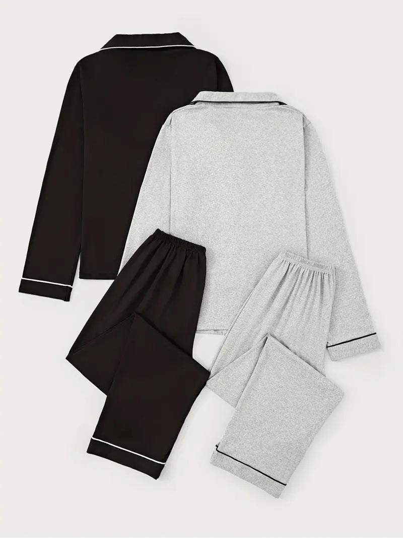 Women's Lapel Cardigan Set, Casual Loose-Fitting Long Sleeve Knitwear, Fall & Winter Home Wear, 2-Piece