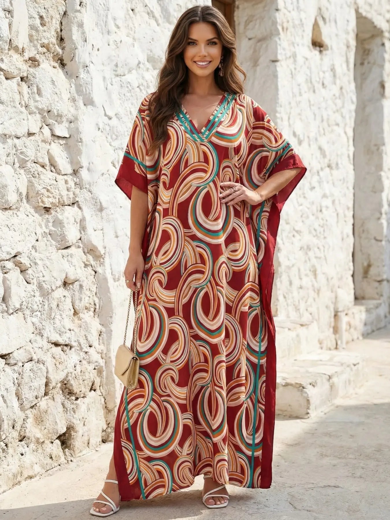 Women's Leopard Print Kaftan Robe – Loose-Fitting Beach Print Dress