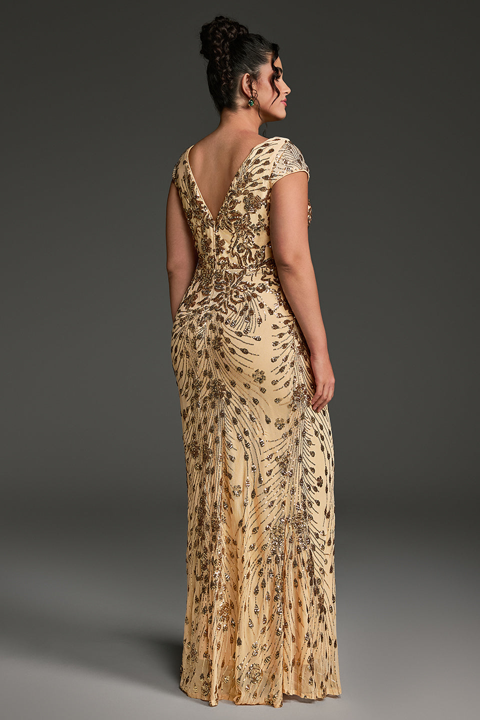 Curveins Plus Size V-neck and Waist Cinch Sequin Maxi Dress