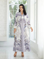 Women's V Neck Long Dress, All-Season Loose Fit A-Line Jalabiya, Soft 75D Stretch Fabric, Elegant Arabic Clothing