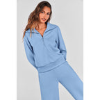Women's Casual 2-Piece Sweatsuit Set - Half Zip Pullover Sweatshirt & Wide Leg Pants with Drawstring - Matching Tops & Sweatpants for Comfort