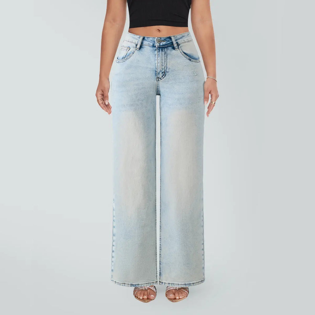 Magic SHAPUM Mid Low Waist BBL Jeans for Women Wide Leg Loose Fit Comfortable Stretchy Denim Pants BLACK B Stretch Denim Tights leg baggy jean