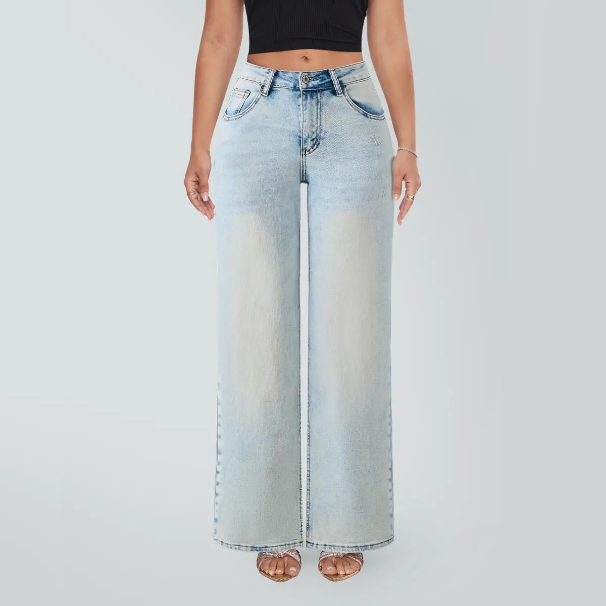 Magic SHAPUM Mid Low Waist BBL Jeans for Women Wide Leg Loose Fit Comfortable Stretchy Denim Pants BLACK B Stretch Denim Tights leg baggy jean