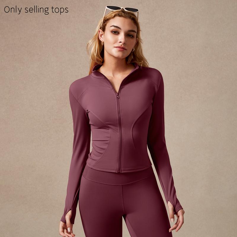 Women's Full Zip Long Sleeved Sports Jacket Slim Fit Quick Dry Stretch Fabric with Thumb Holes for Running Yoga Gym Workout Outfits Activewear