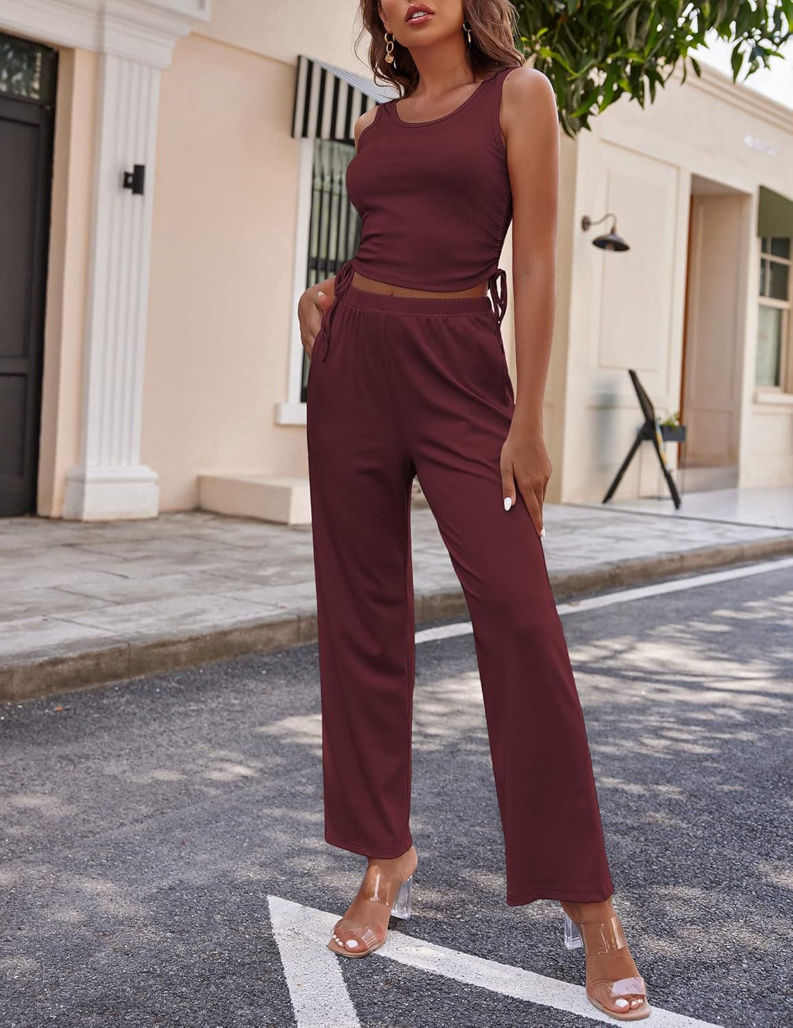 Women's 3 Piece Lounge Set Pajama Long Sleeve Cardigan Sleeveless Top Pants Sweatsuit