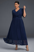 Curveins Plus Size V-Neck Long Sleeve Ruffle Hem Maxi Dress