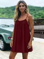 New Solid Backless Spaghetti Strap Short Dress