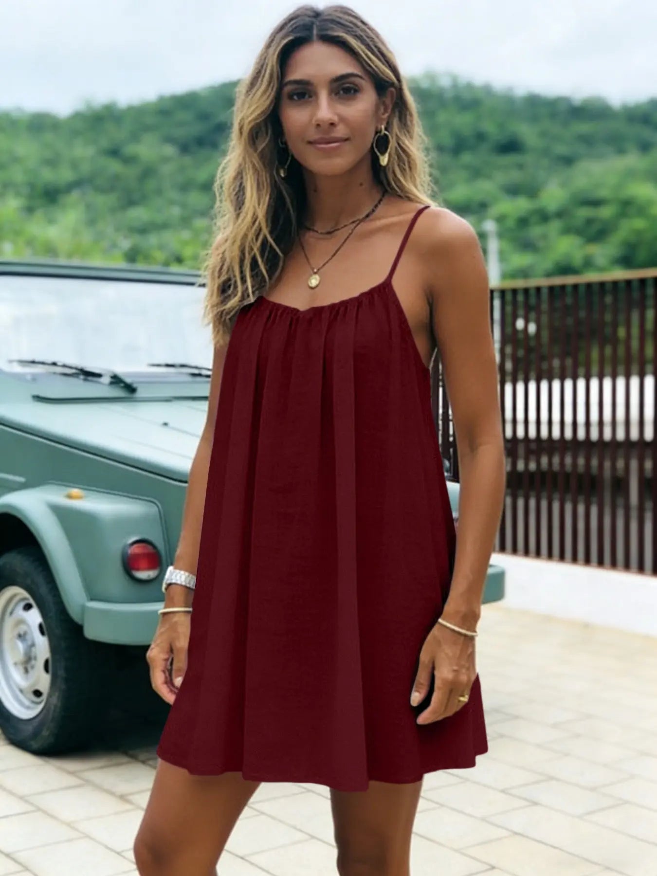 New Solid Backless Spaghetti Strap Short Dress