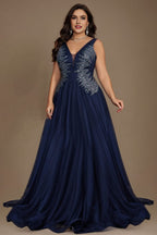 Curveins Plus Size V-Neck Sleeveless Waist-Defined Maxi Dress