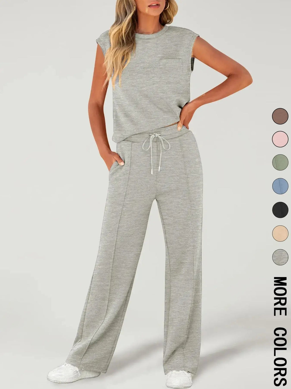 Women's Solid Tank Top & Drawstring Waist Pants Two-piece Set, Casual Sleeveless Round Neck Top & Trousers for Daily Wear, Ladies Two-piece Outfits for All Seasons