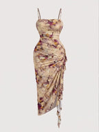 Women's Floral Print Ruched Asymmetrical Hem Dress